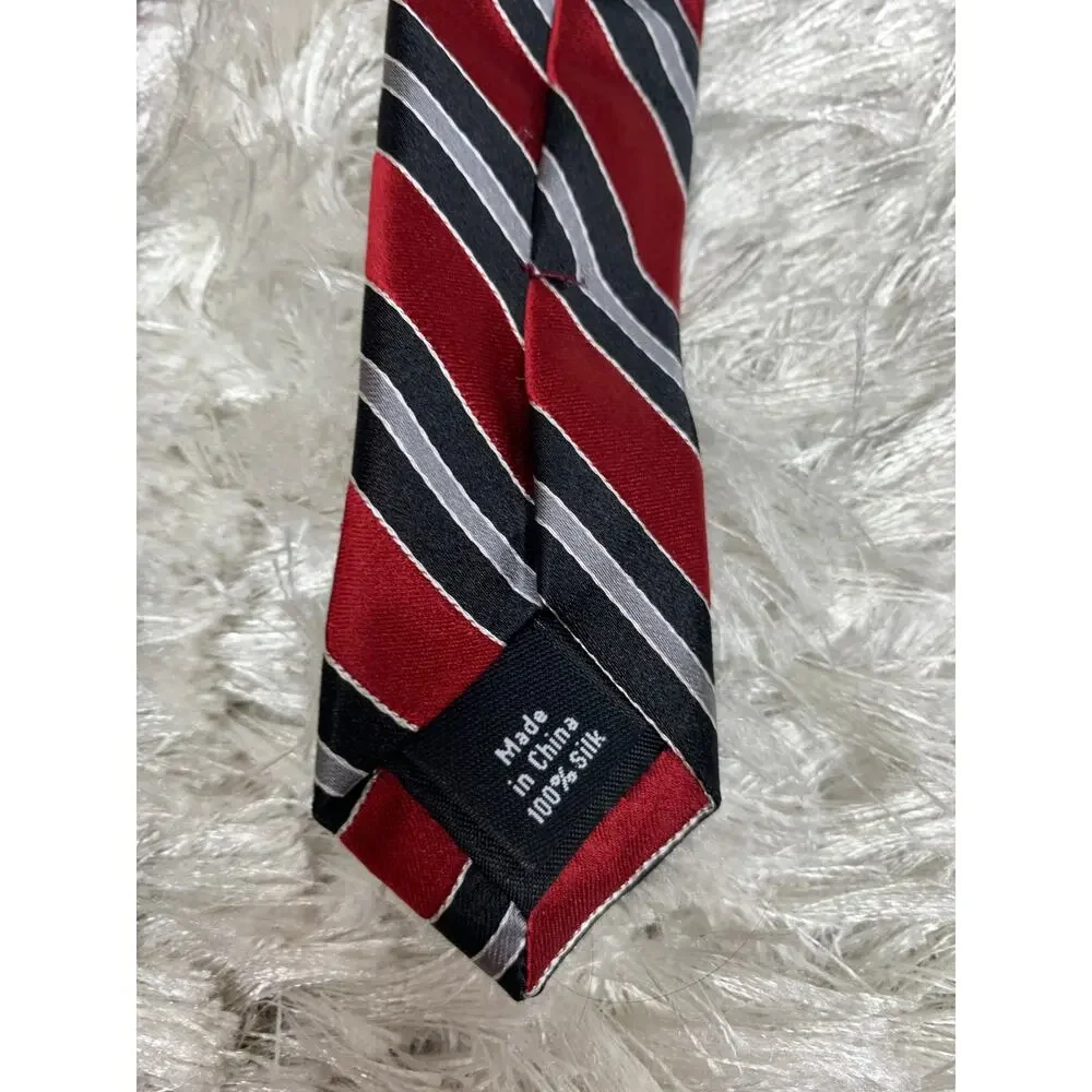 NWT Stafford Big & Tall Silk Red Blue Gray Stripe Neck Tie  100% Silk XL Tall